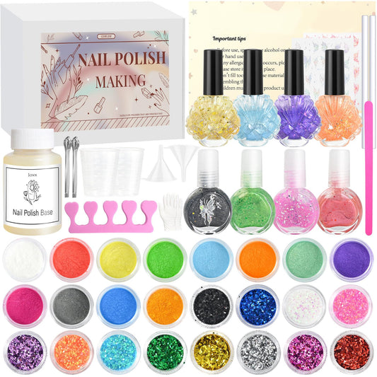 Gdblsm Gel Nail Polish Making Kit- 49Pcs DIY Nail Art Kit for Beginners, Make Your Own Nail Polish, Glitter Gel Polish Set with Empty Bottles, 24 Pigment, Fun Fingernail Polish Kit, Gift for Women