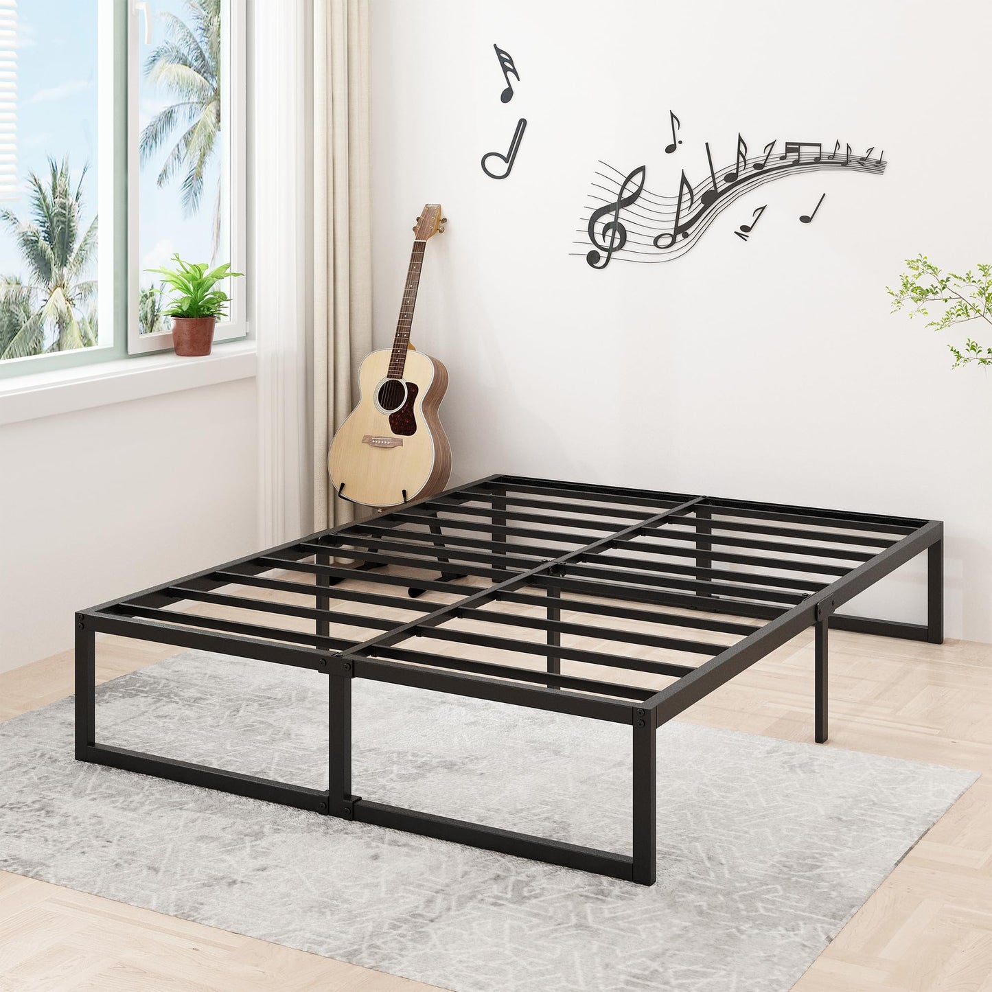 Lutown-Teen 16 Inch California King Bed Frames No Box Spring Needed Heavy Duty Metal Cal King Platform for Mattress Foundation, Noise Free, Easy Assembly, Black