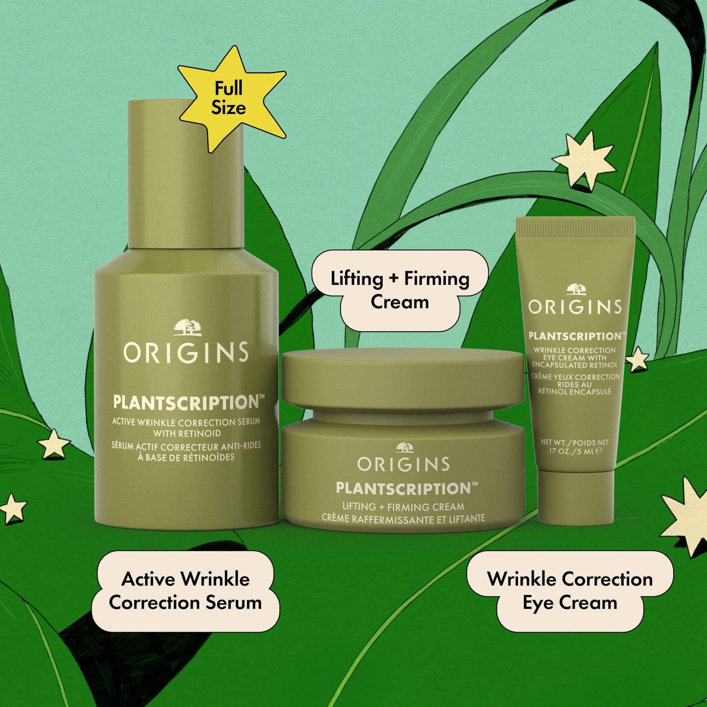 Origins Plantscription Lifting & Firming Essentials Skin Care Set | Anti-Aging Routine to Smooth and Firm with Peptides and Retinol | Limited Edition Holiday Gift Set