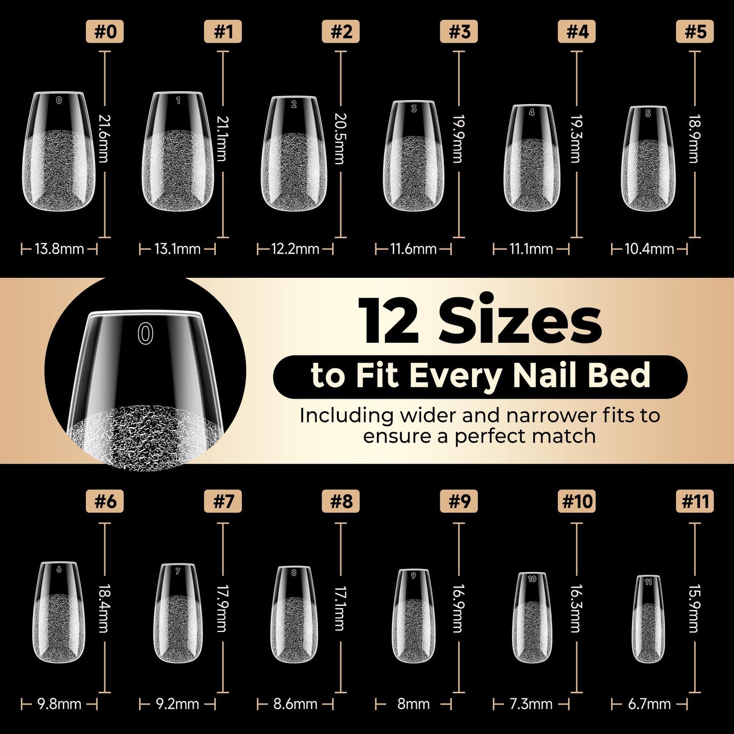 Luckyfairy Coffin Press on Nails: 504pcs Pre-etched Short Nails Clear Coffin Gel Tips for Full Cover Fake Nails French Nail Extension Salon Home DIY 12 Sizes Gelly Tips