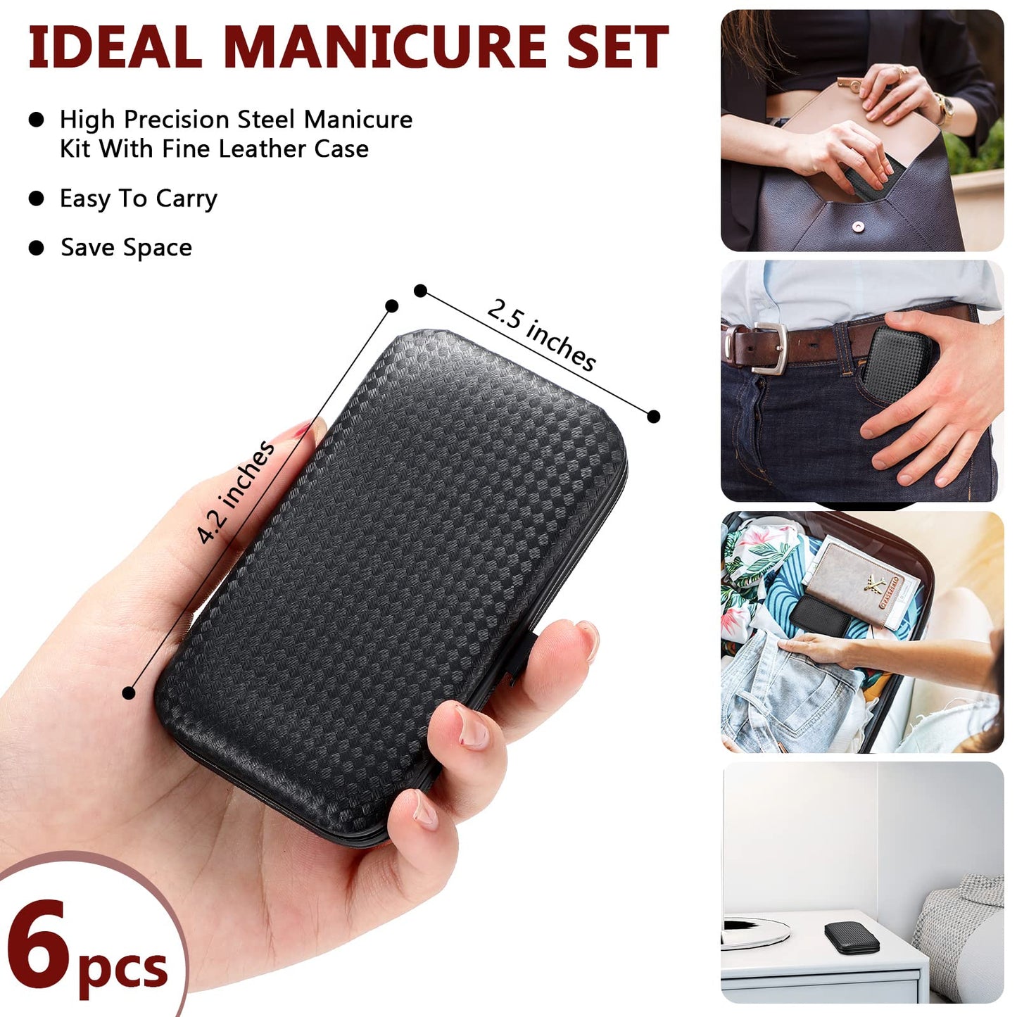 Hanaive 6 Set Manicure Set 48 Pcs Nail Clippers Pedicure Kit Gift for Mother's Day 8 in 1 Stainless Steel Grooming Kit Professional Nail Care Tools with Luxurious Travel Case for Men Women(Black, Red)