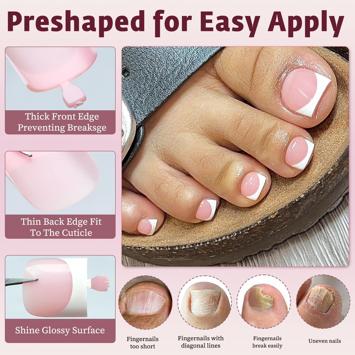 Bellelfin French Press On Toenails For Women with Nail Adhesive Tabs, 150 Pcs White French Tip Toe Nail Press Ons, Short Square Toenail Press On, 15 Sizes Full Cover Acrylic Fake Toe Nails