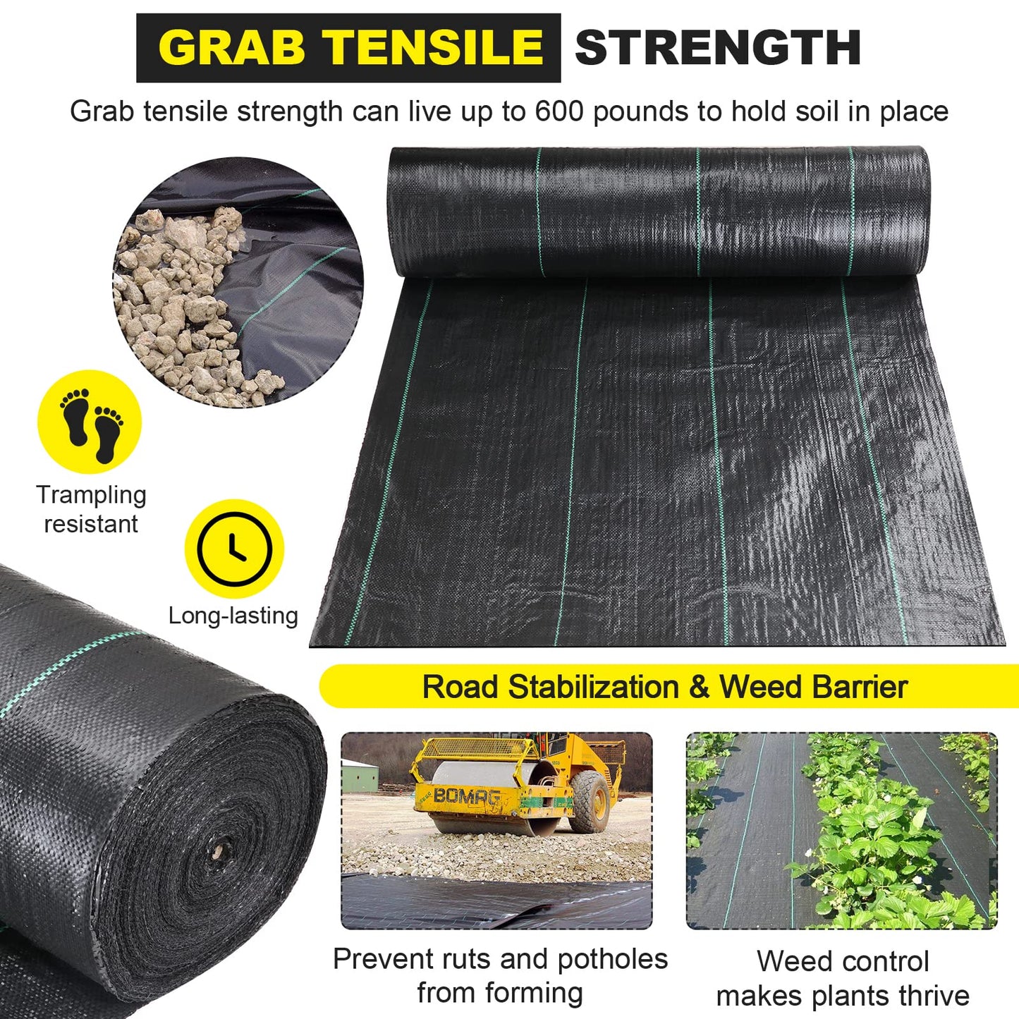 Driveway Fabric 6.5x300 ft - Commercial Weed Barrier, Heavy Duty 3.5OZ Landscape Fabric for Road, French Drain, Erosion Control, Construction Projects