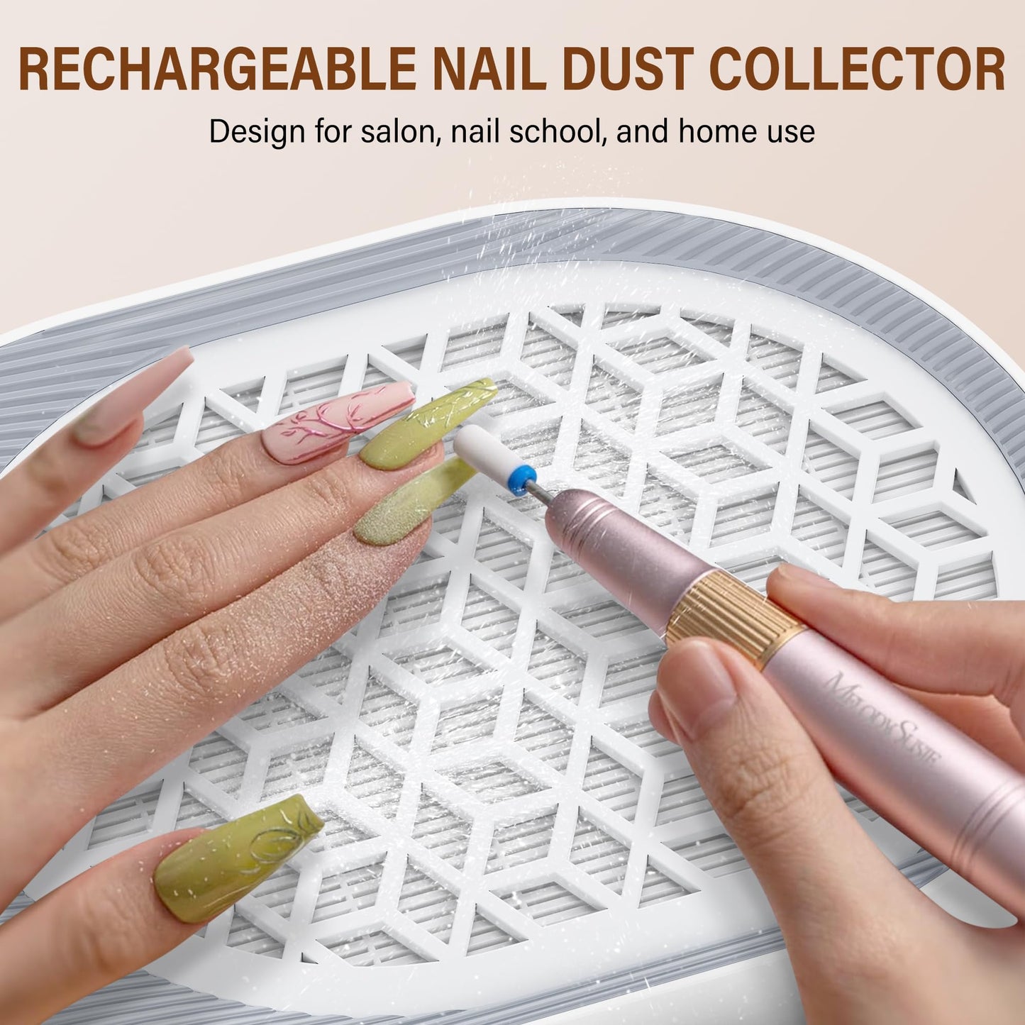 LSNDRGNail Dust Collector 4500RPM, Plug-in Professional Dust Collector for Nail Tech & Nails, Strong Suction Rotary Adjustable Speed, Manicure Pedicure Vacuum Fan for Salon Home Use