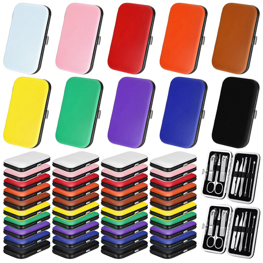 WILLBOND 50 Sets Manicure Set Bulk Gifts for Father's Day, 8 in 1 Nail Clippers Kit with Travel Case, Nail Care Kit Stainless Steel Pedicure Grooming Tools for Family(Classic Style)
