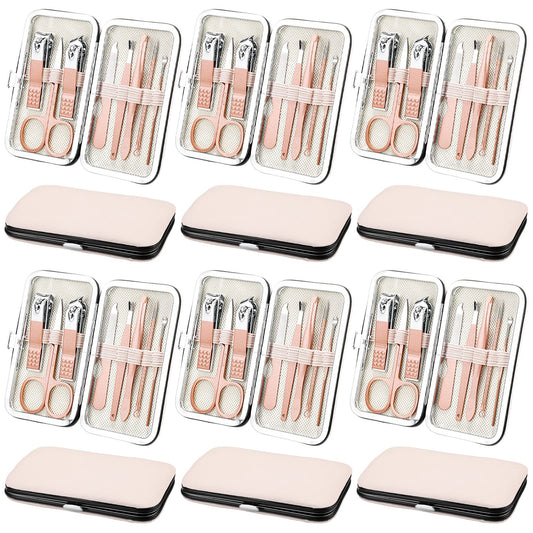 Geosar 12 Sets Manicure Set Nail Clippers Pedicure Kit 8 in 1 Grooming Stainless Steel Kits Nail Care Tools with Travel Case for Employee Coworker Teachers Nurse Gifts(Rose Gold)