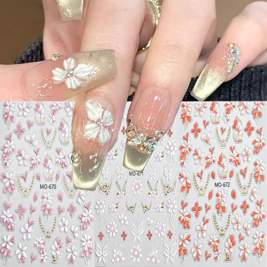 CJDLTS 3 Sheets Flower Nail Art Stickers 3D Relief Self -Adhesive Embroidered Flowers Nail Decals Holographic Colorful Floral Nails Stickers for Women Acrylic Nails Decoration Supplies