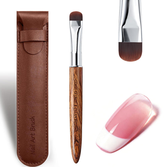 Nail Brush for French Tips and Clean Up | Gel Polish Brush with Wooden Handle & Storage Pouch (French Tip Brush（F18）)