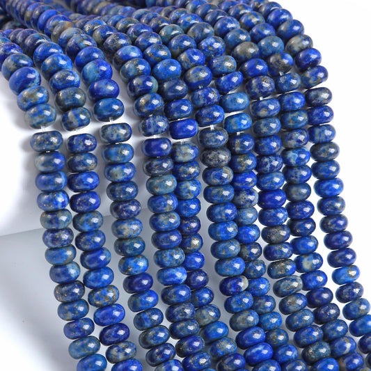 76pcs 5x8mm Natural Lapis Lazuli Stone Rondelle Spacer Loose Beads Abacus Disk Stone Round Loose Gemstone Beads for Jewelry Making DIY Bracelet Necklace