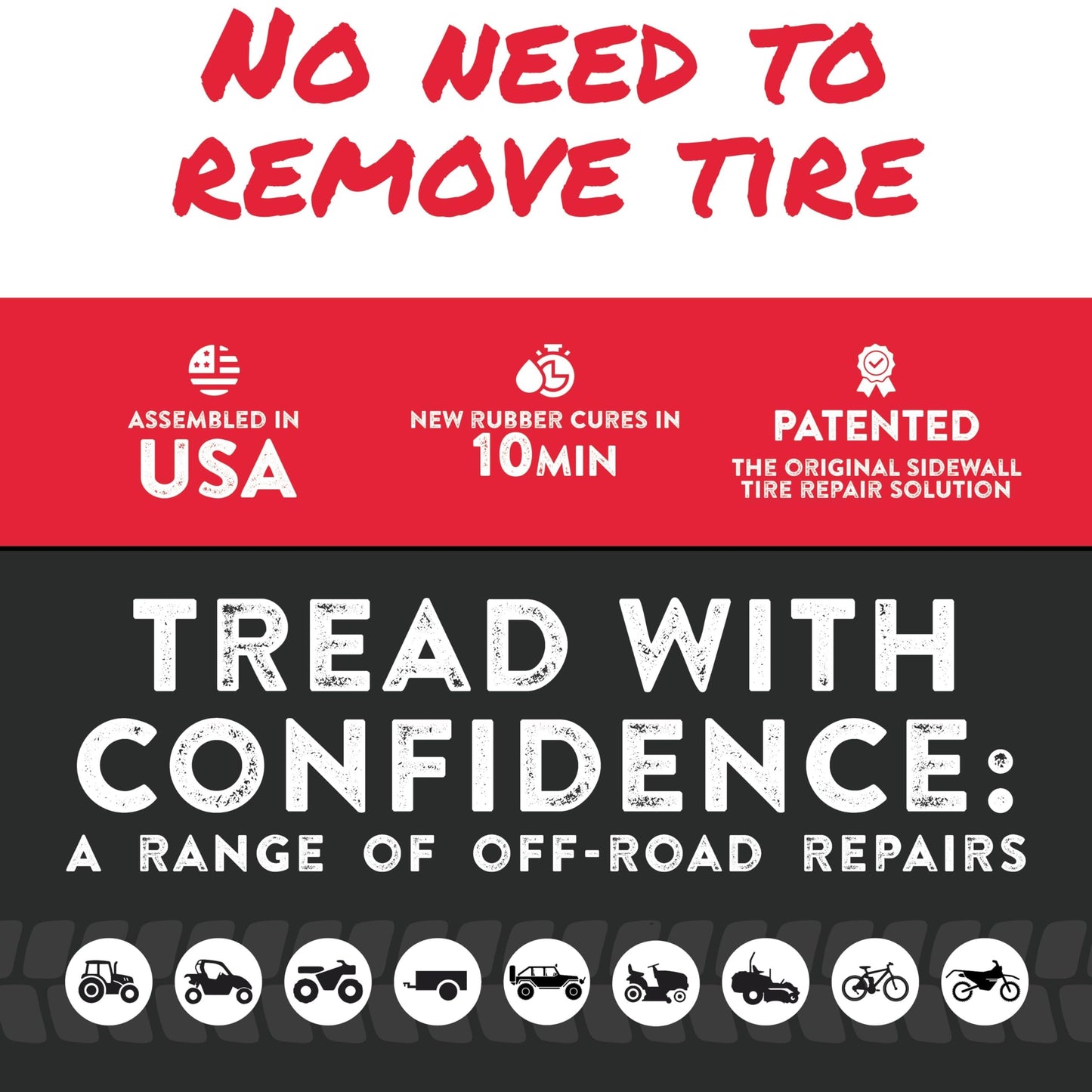 GlueTread ATV Tire Repair Kit Complete Off-Road Tire Patch Kit - Includes Glue Tread Sidewall Repair Patches, Colby Emergency Valve, Plug Kits (12 Plugs), T Handles and 4 CO2 Cartridges - Heavy Duty