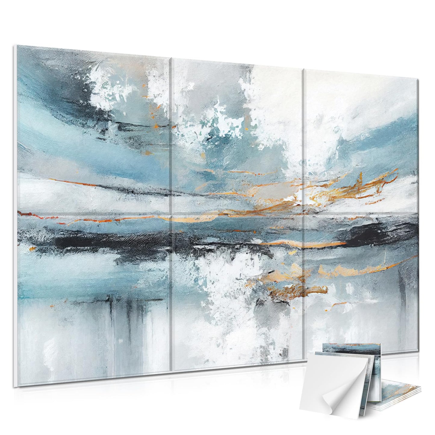 JBER 6 Pack Art Acoustic Panels, 72×48Inches Soundproof Wall Panels, Large Self-Adhesive Wall Panels, Decorative Sound Absorbing Panels, Sound Panels for Recording Studio, Living Room(Lake of the Sky)