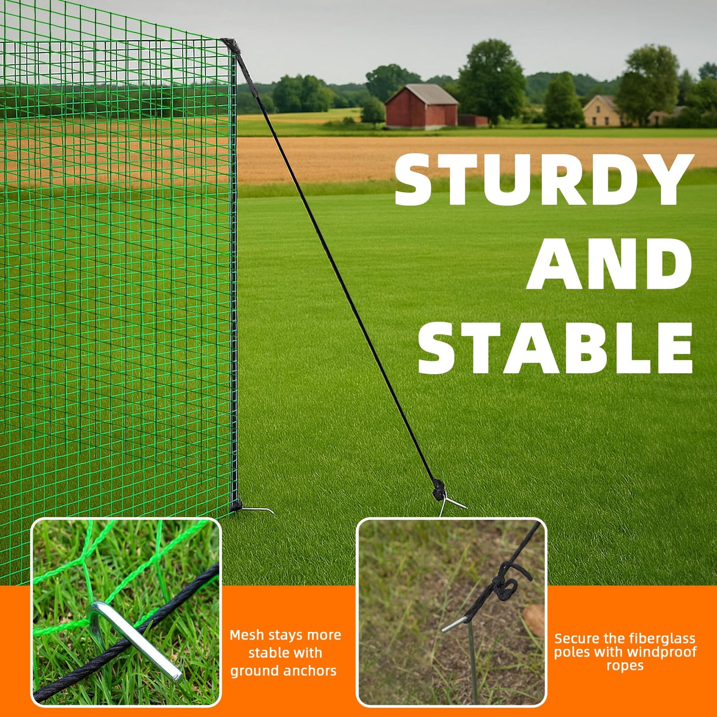 Temporary Fencing, 3' x 50' Portable Dog Fence with 10 Step-in Posts, Ground Stakes & Wind Ropes, Plastic Mesh Snow Safety Barrier for Garden, Backyard, Yard & Outdoor Animal Protection (Green)