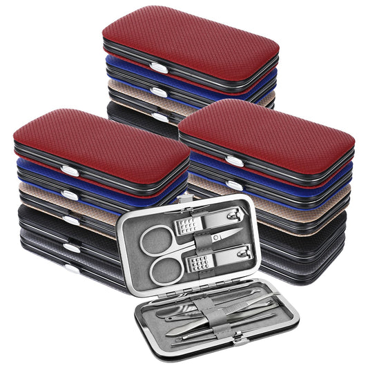 15 Set Manicure Kit Bulk Professional Nail Clipper Set Bulk with Travle Case Individually Wrapped Finger Nail Clippers Adult for Homeless,Hotel(5 Color, 8 in 1)