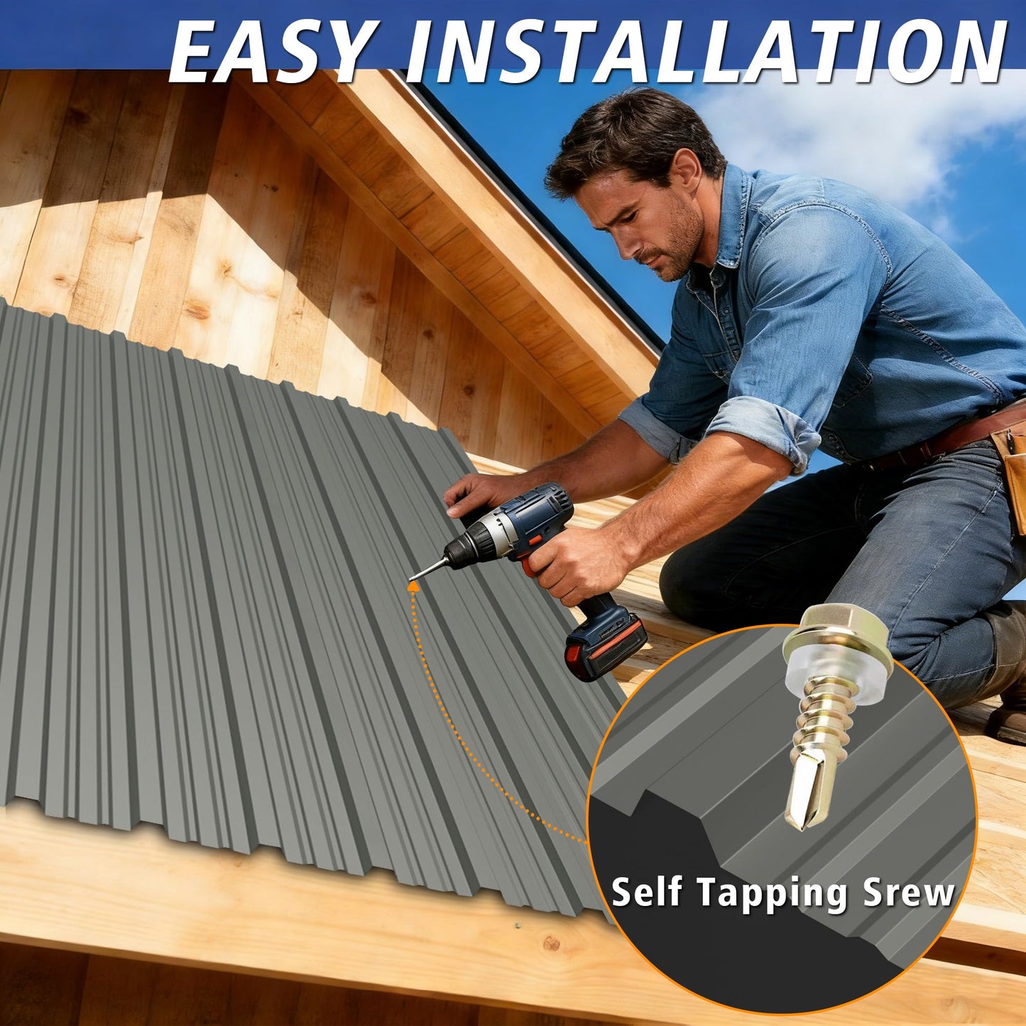 20PCS 160ft² Metal Roofing Panels 61.02"x18.9" Corrugated Metal Sheets Galvanized Exterior Siding Roofing Materials for Outdoor House Garages Sheds Pergola Gazebo Chicken Coop Stables, Grey
