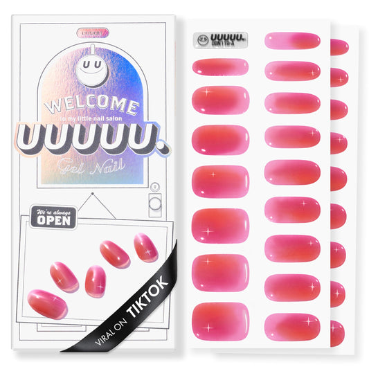 UUUUUU Semi Cured Gel Nail Strips | Salon-Quality | UV Free Gel Nail Wraps for Women | Easy Peel&Stick | Long-Lasting up to 14 Days | 28 Strips Set+File & Wipes | Gift-Ready (UGN160 Tropical Juice)