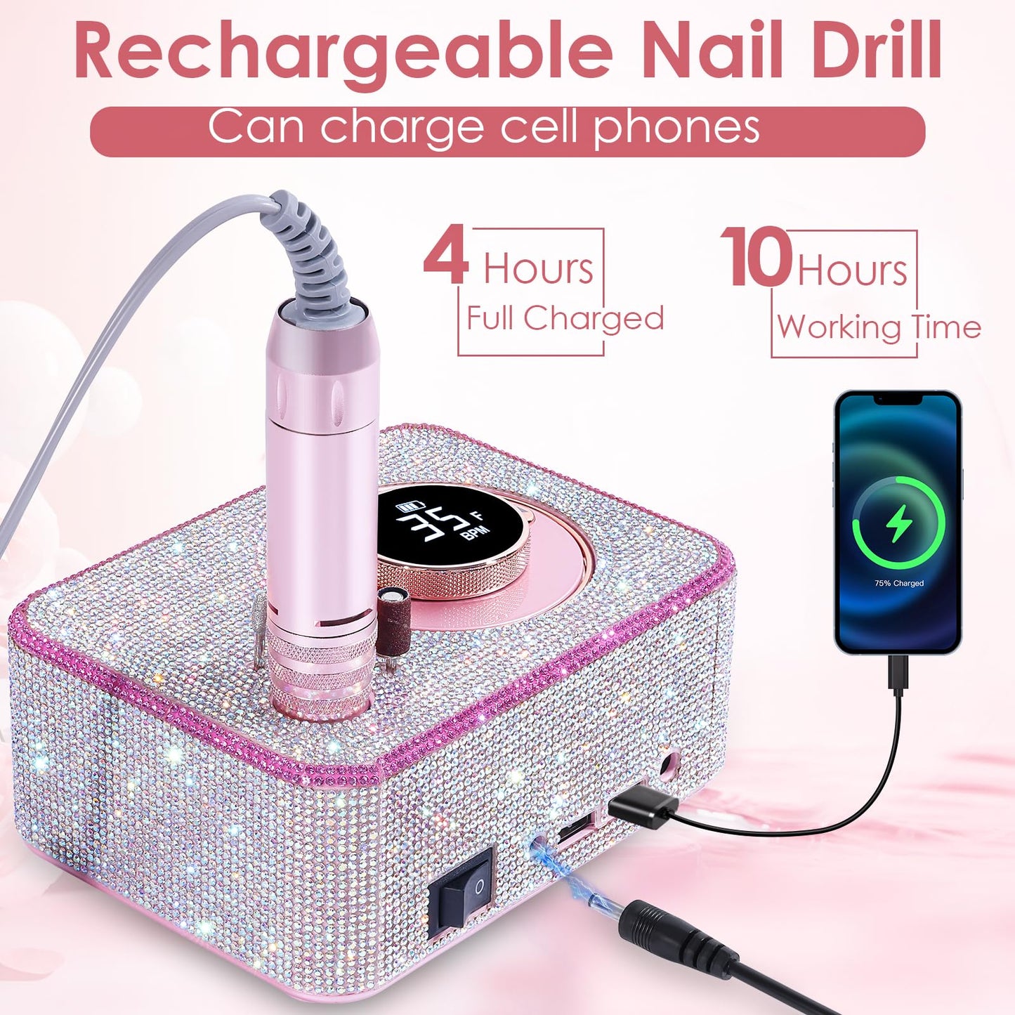 ANBEISTEE Electric Nail Drill 35000 RPM, Professional Rechargeable Nail File Kit, Nail Drill Machine, Acrylic Nail Kit for Any Manicure, Pedicure, Ideal Nail Art Tools, Designed for Salon, Home