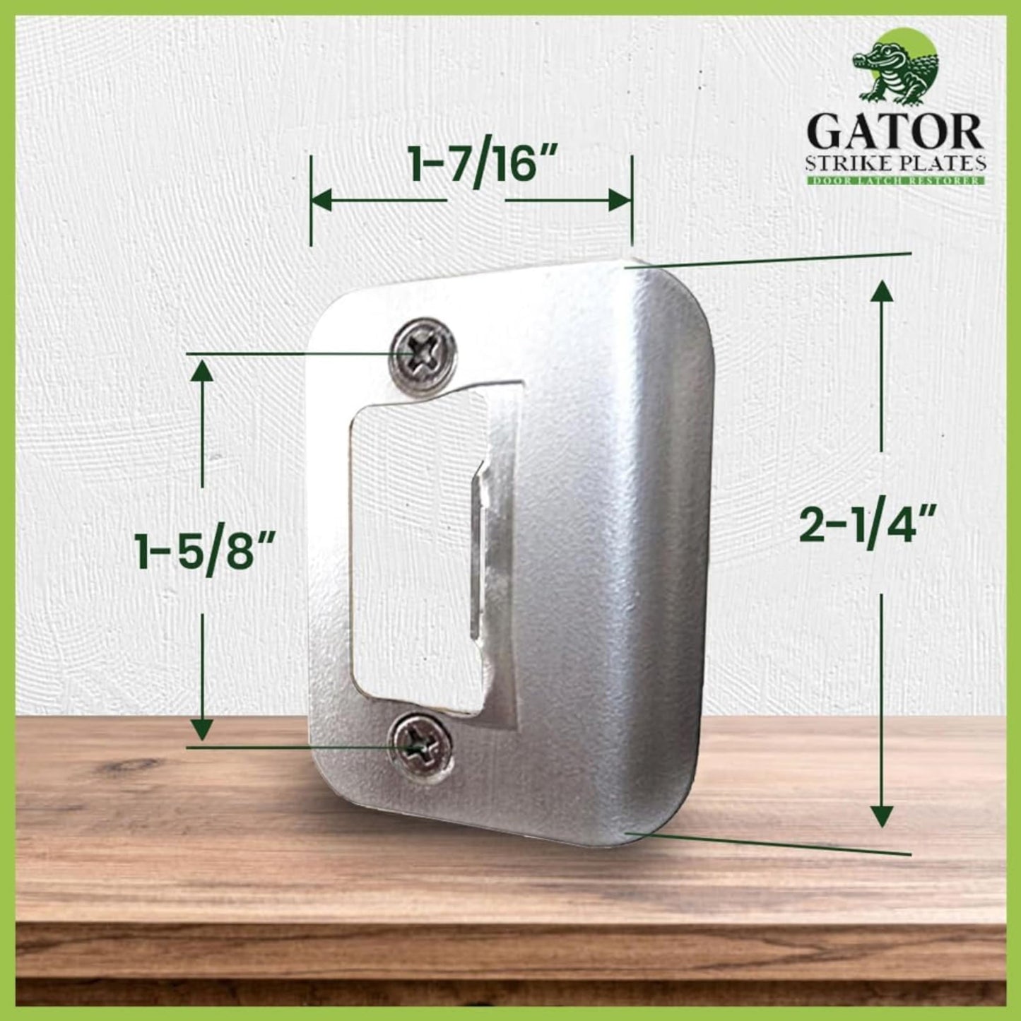 Gator Door Strike Plate with Screws, – 2-1/4" by 1-3/4" Universal Latch Restorer Alloy Steel Lock Hardware for Interior and Exterior Doors, Replacement Door Latch Plate | Satin Nickel 4-Pack