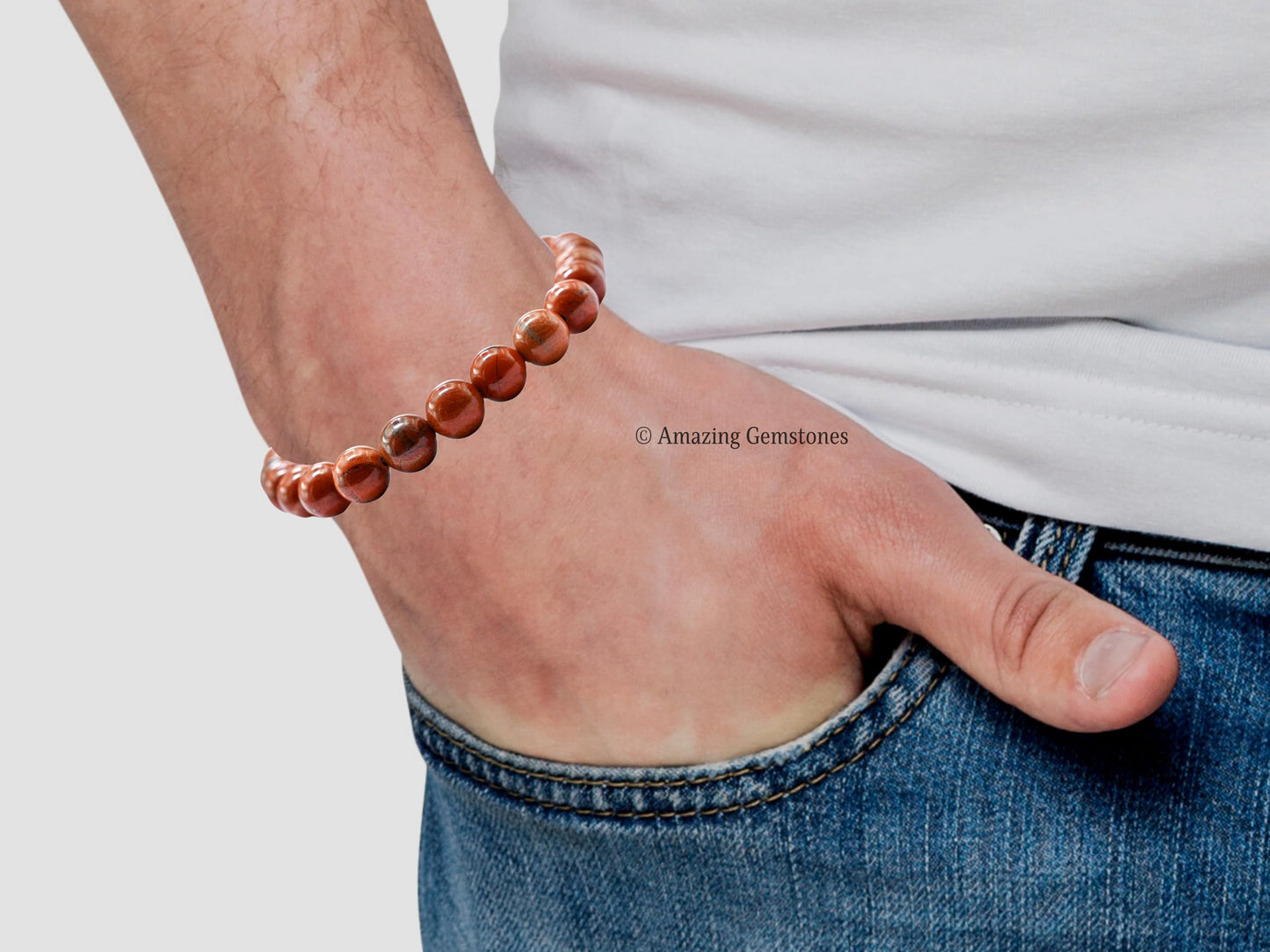 Amazing Gemstone Crystal Bracelet for Women Men's Gifts - Protection Healing Crystal Bracelet - 8mm Gemstone Beaded Stretchable Bracelet Pulseras Para Hombres Mujer Stocking Stuffers Mothers Day Gift (Red Jasper)