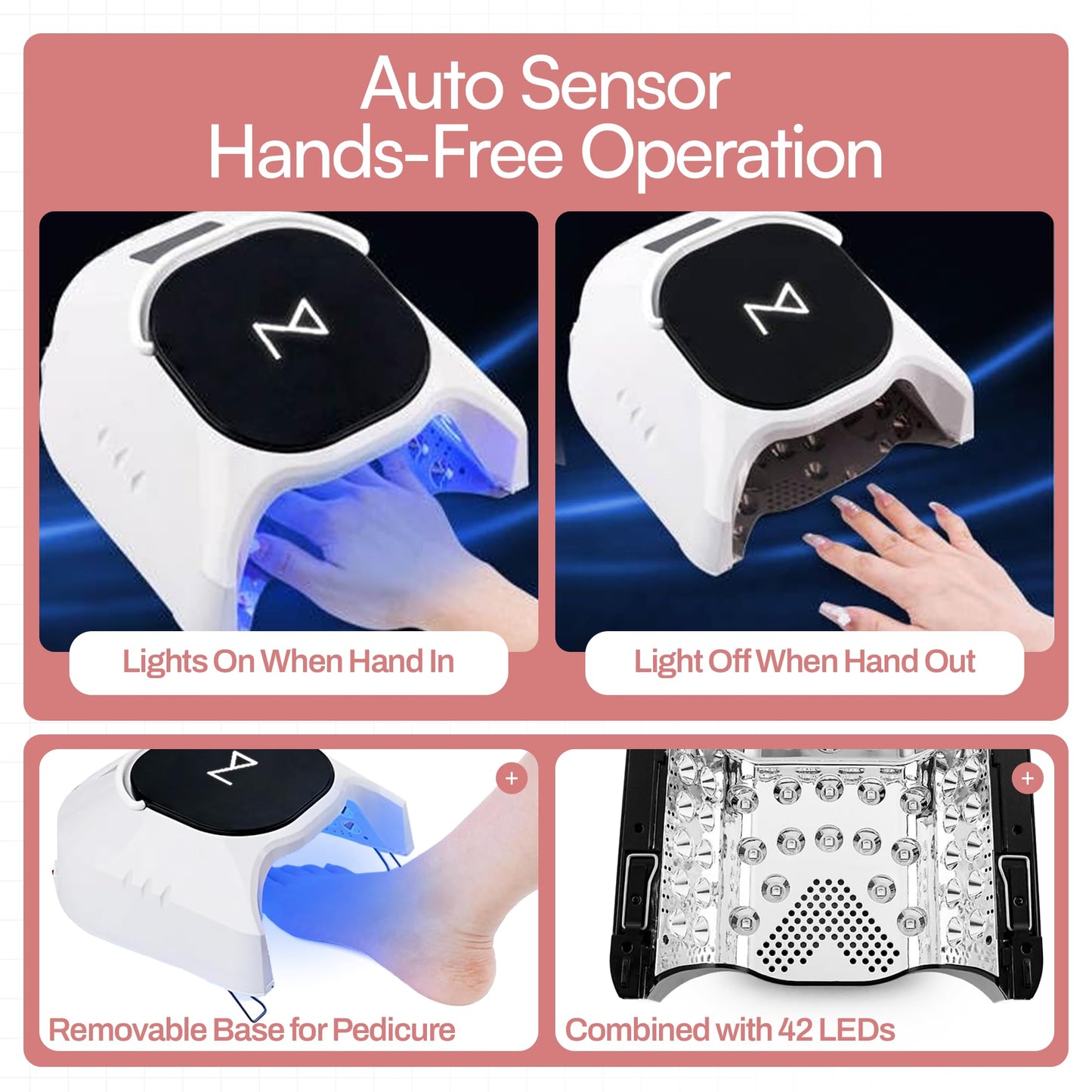 M - GlowPro Professional Hybrid 86W Wireless Rechargeable UV LED Nail Curing Lamp Cordless Nail Dryer for Gel Nails, Manicure, Pedicure (Purple)