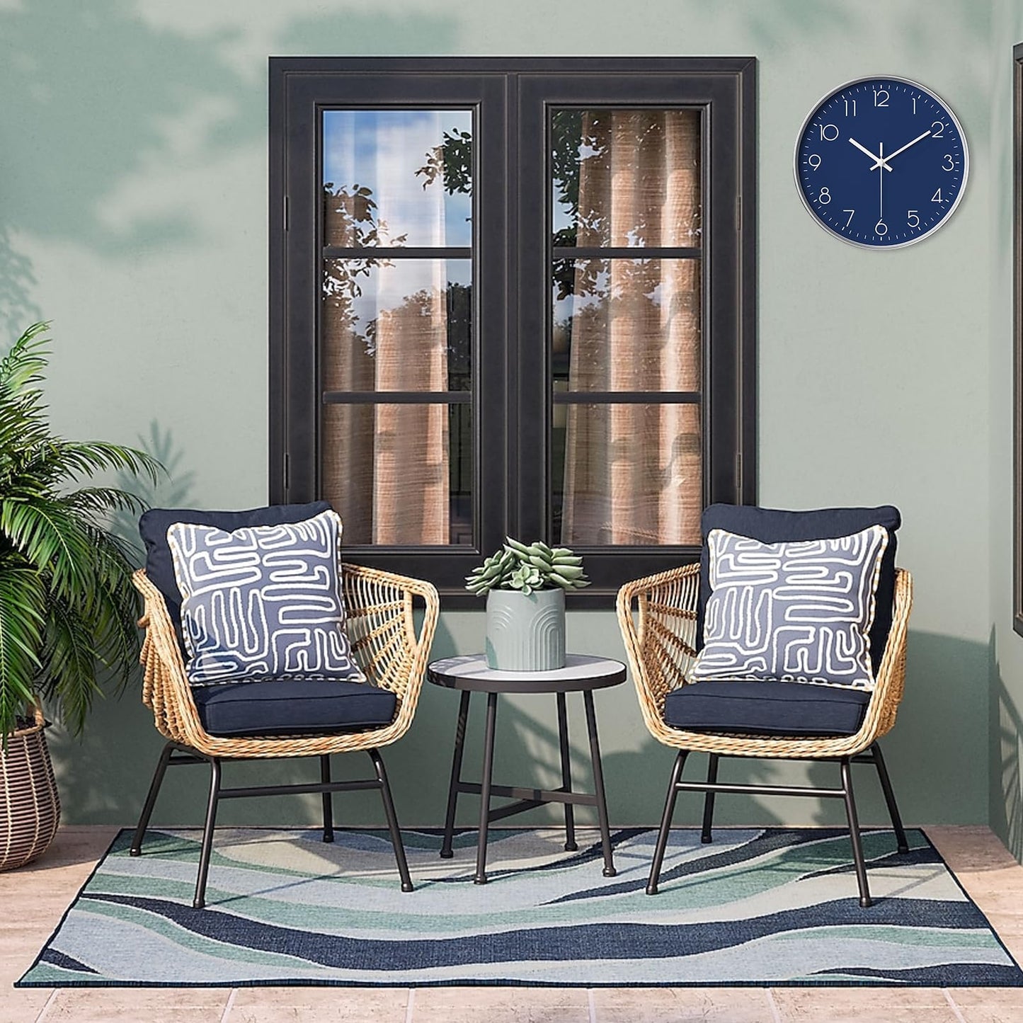 SENYURI Navy Blue Modern Wall Clock for Living Room Decor, 14 Inch Large Wall Clock Silent Battery Operated, Classic Round Analog Clock for Bedroom, Kitchen, Office, Bathroom, Outdoor Patio, Pool