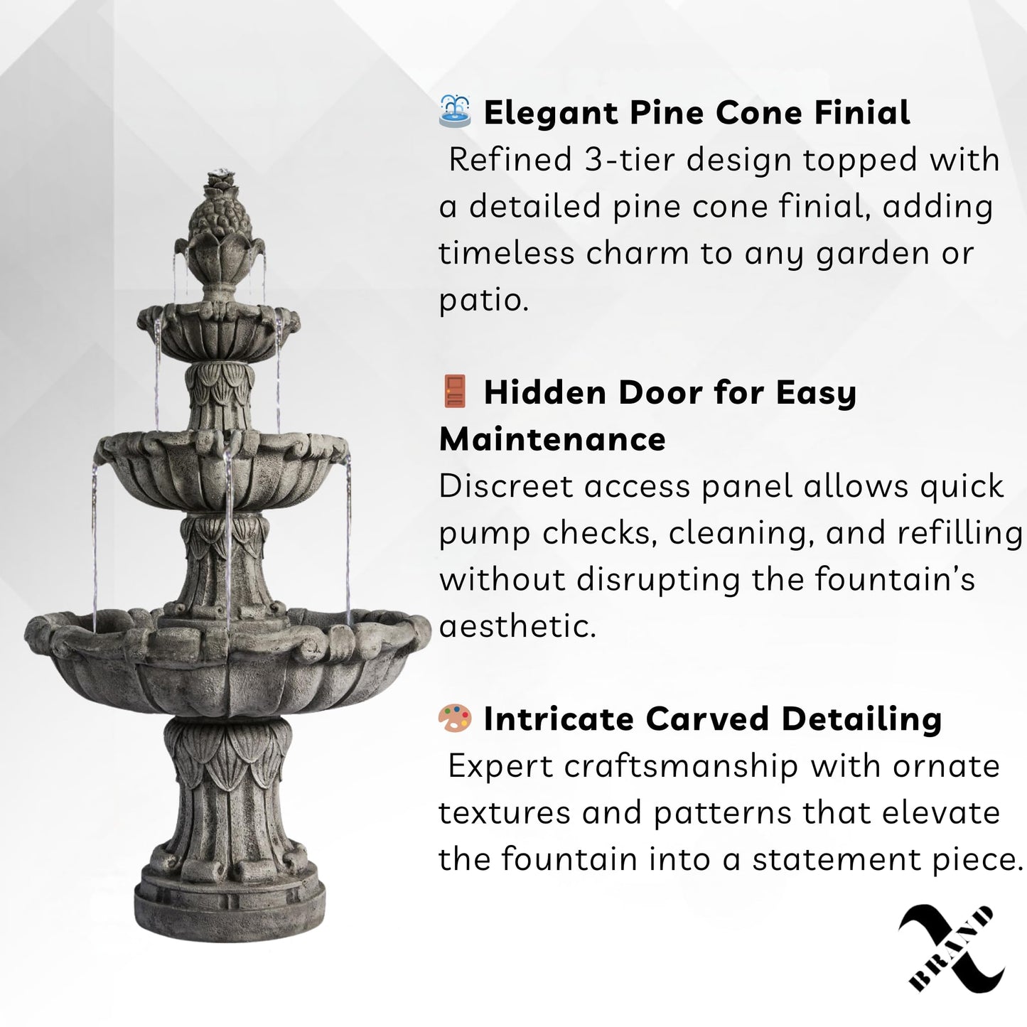 XBrand 58.3" 3-Tier Outdoor Freestanding Water Fountain - Classic Leaf Design
