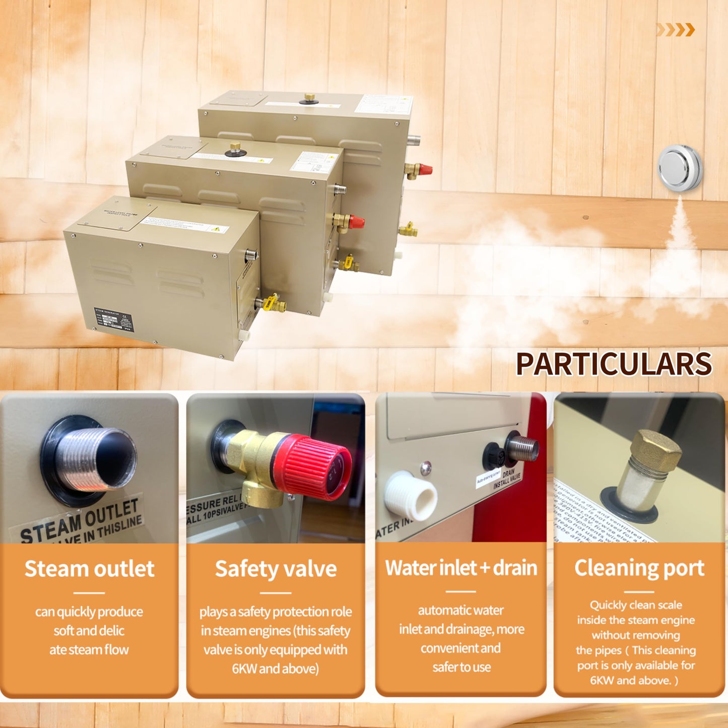 JJFFTAO,Steam shower generator,15kw Household-Commercial,Steam shower generator kit,with self-draining system,Temperature adjustable 95-131°F,Applicable space 420～560ft3