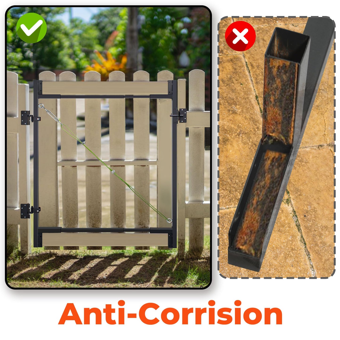 Steel Frame DIY Building Gate Kit, Adjustable 36-60" Wide for 7ft High Fences, Fence Gate Kit Fits 1x4 & 2x4 Wood, Powder Coated