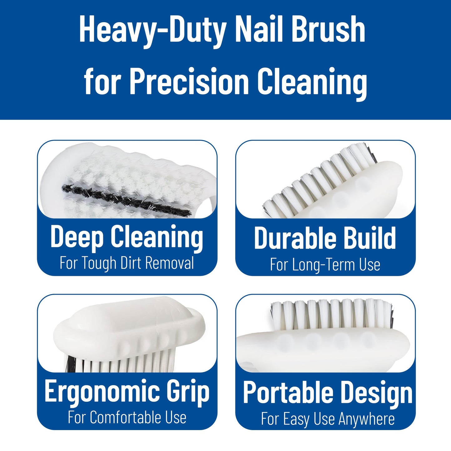 SPARTA 5" Nail Scrub Brush Kit with Firm Polyester Bristles, Polypropylene Handle, Hook and Cord, Bilingual Handwashing Decal, Commercial Use, Plastic, 5 x 2.24 Inches, White (Pack of 6)