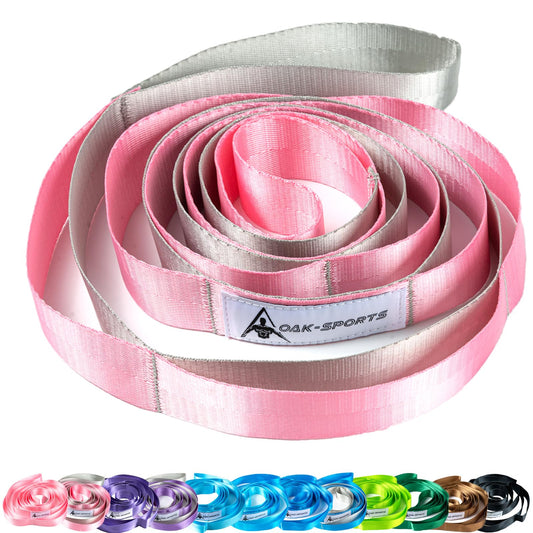Stretching Strap Yoga Strap for Physical Therapy with 10 Loops, Yoga Straps for Stretching, Upgraded Non-Elastic Stretch Band for Pilates, Dance and Gymnastics with Workout Guide (Pink/Silver)