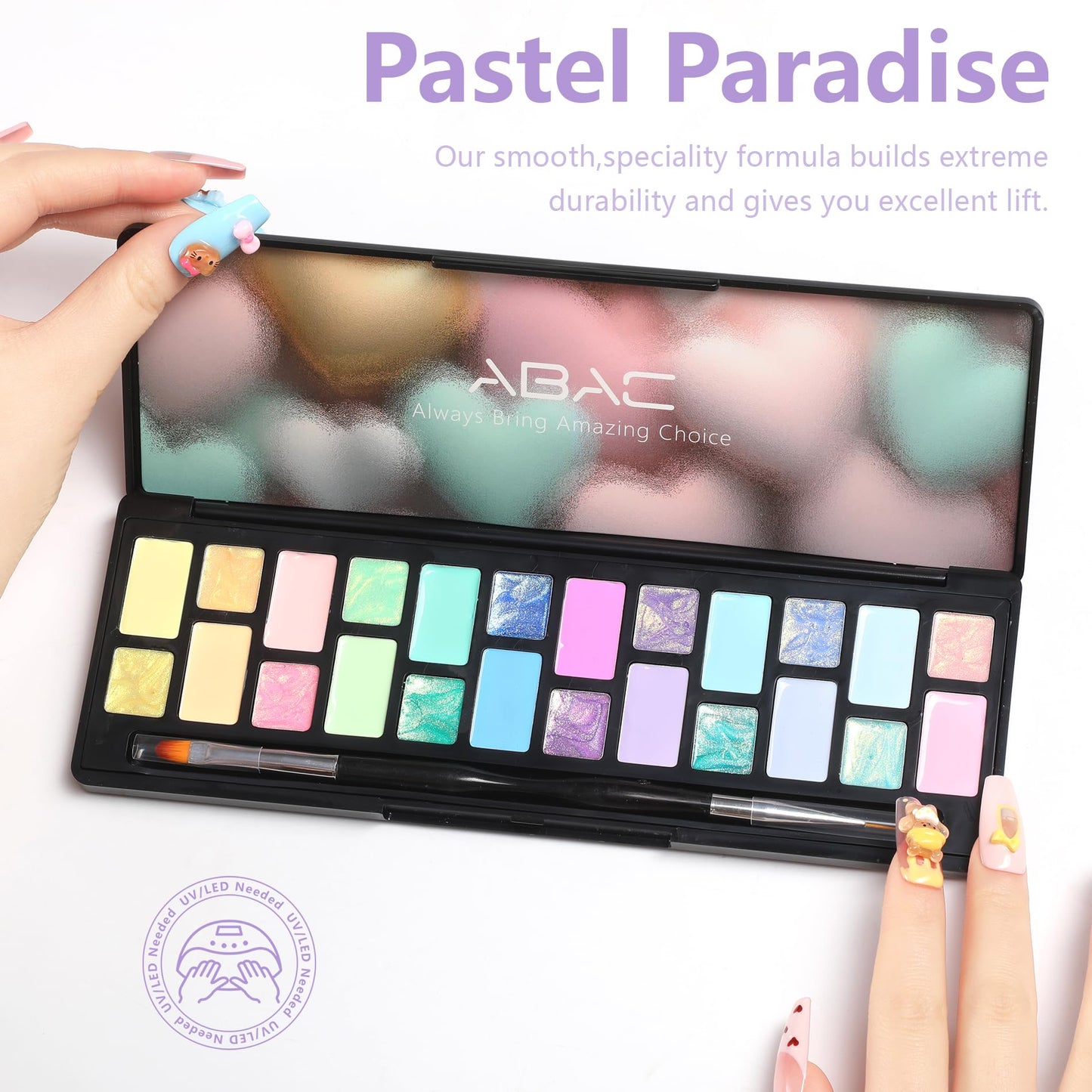 ABAC Pastel Shimmer Solid Gel Nail Polish,Ombre Gel Polish for Pat Painting,Spring&Summer Easter Hema-free 24 Colors Soak Off Gel Polish Kit w/Nail Art Brush for Salon and Nail Art DIY at Home