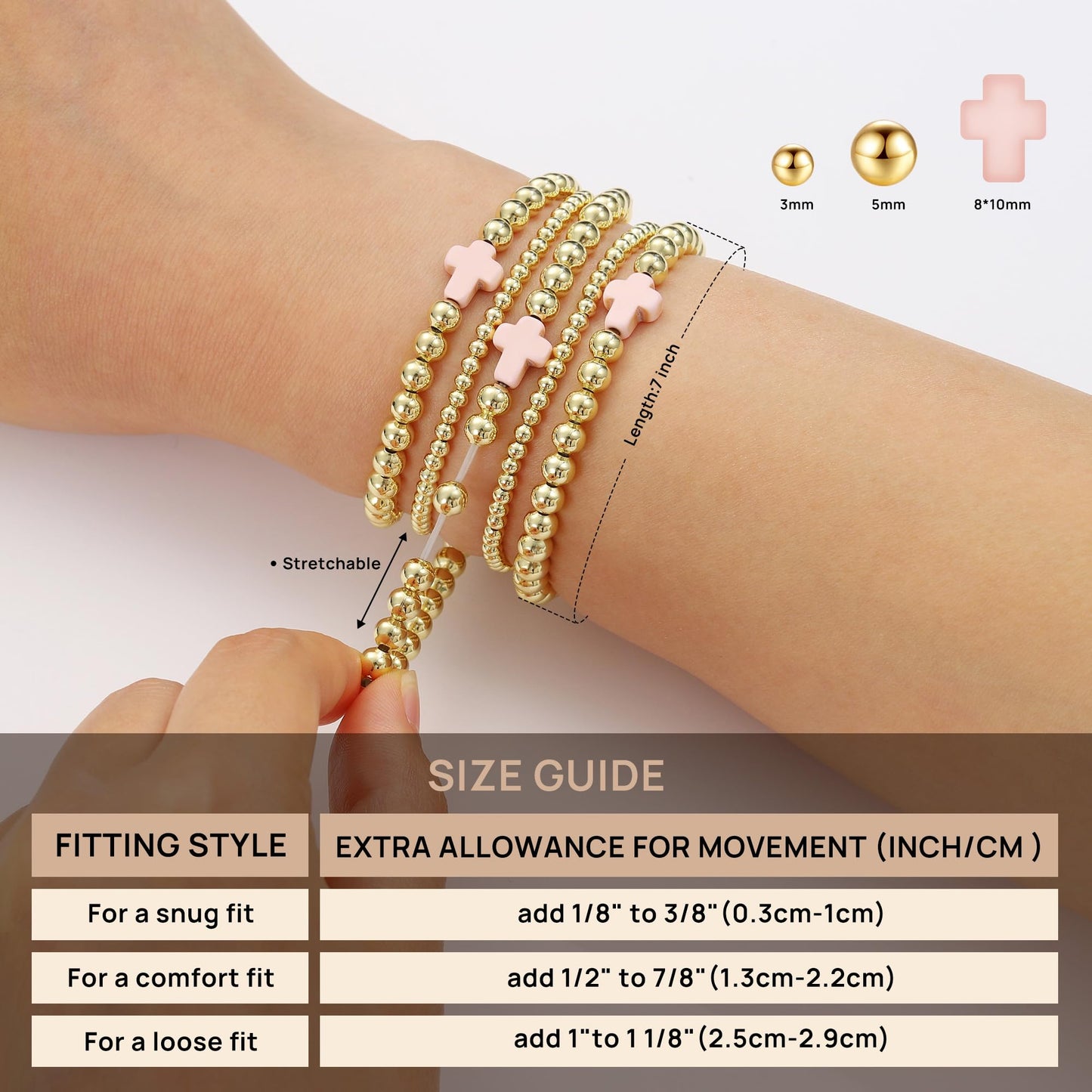 Yoosteel Gold Beaded Bracelets Set for Women - 14k Gold Plated Dainty Round Beaded Pearl Bracelet for Women Simplicity Stackable Jewelry Gifts（5 Pcs）