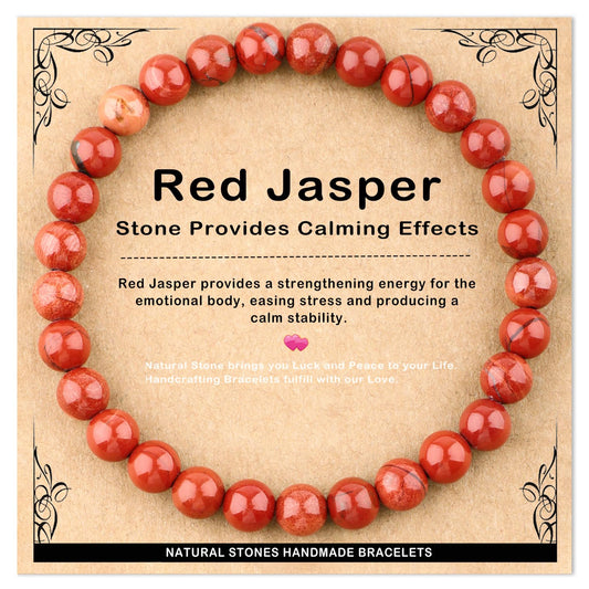 AD Beads 6mm Handmade Red Jasper Elastic Bracelet – Natural Gemstone for Stone provides Calming Effects – Meditation, Yoga, Healing and Energy Gift for Men Women