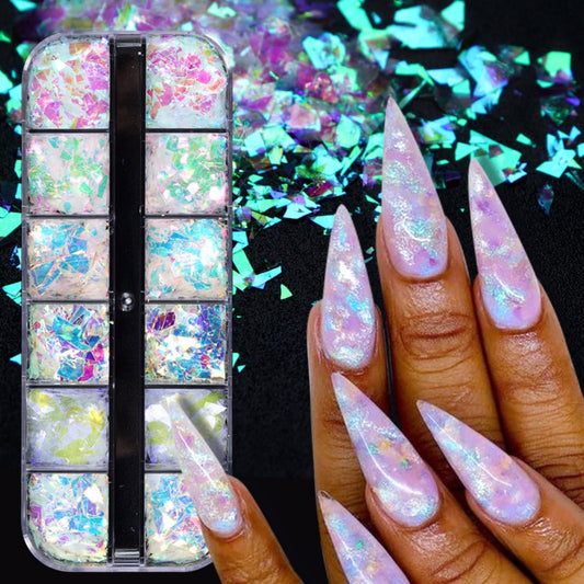 Holographic Nail Glitter Foils Sparkly Ultra-Thin Aluminum Foil Nail Art Flakes Design Laser Nail Sequins for Women Girls Manicure Charms Decorations Supply DIY 3D Nail Art Tips 6 Colors