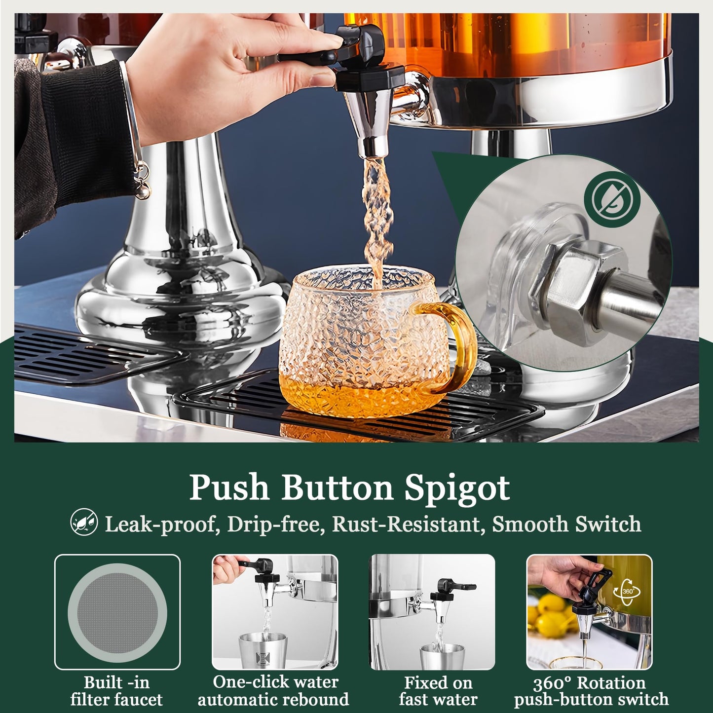 OIHYA 4 Gal Beverage Dispenser, Drink Dispensers for Parties, Hot Cold Drink Dispenser with Ice Container and Stainless Steel Drip Trays for Parties Buffet Catering Cold Drinks and Beer