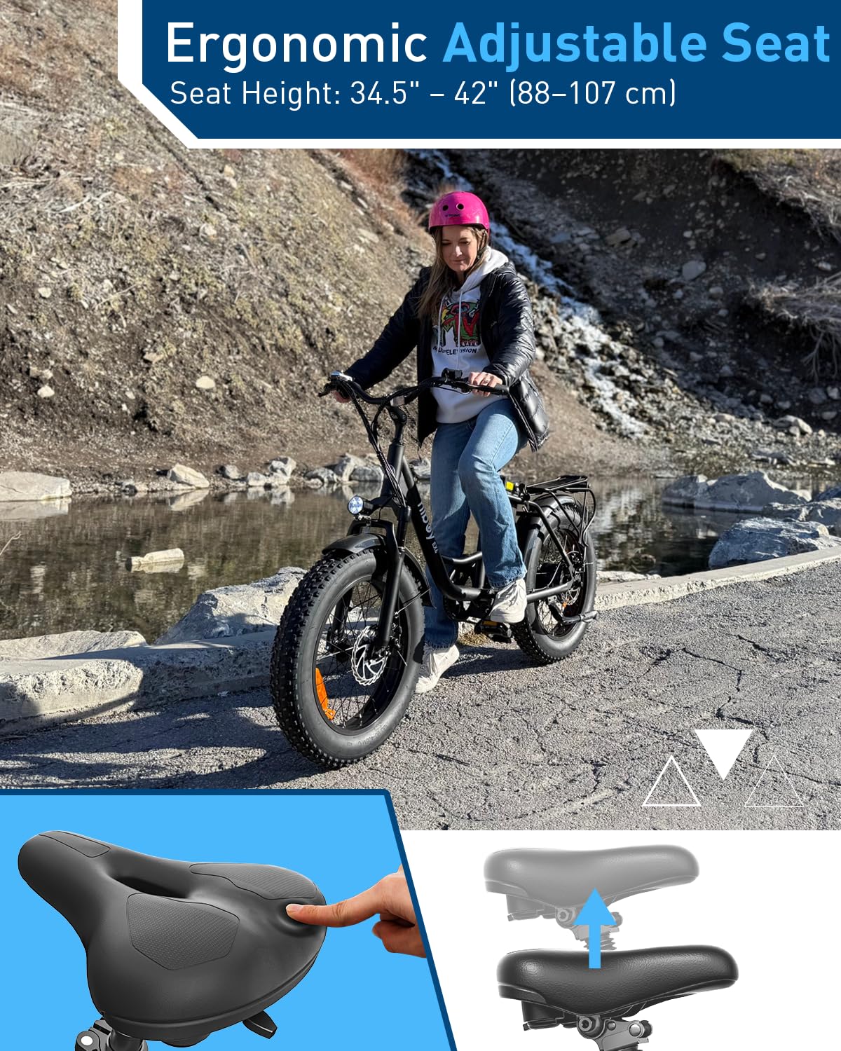 Hiboy EX6 Electric Bike for Adults with 500W Power Motor, 25mph Speed | 48V Removable Battery | 20" Electric Bicycle | Shimano 7-Speed | Front Suspension | Includes Phone Mount | Glossy Black