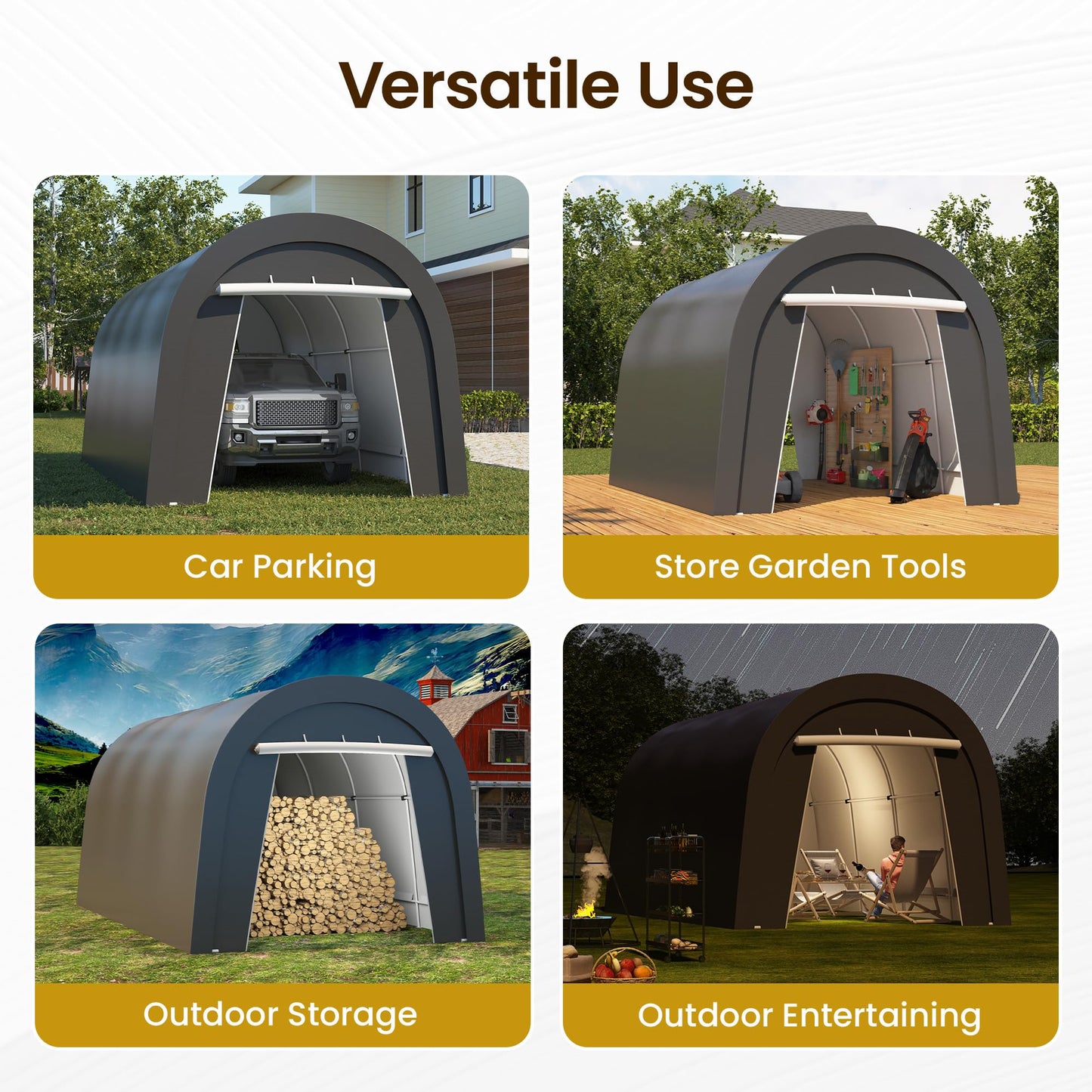 Kiss the Water Heavy Duty Carport with 4 Cloth Bags, All-Weather Car Canopy with 2 Roll-up Doors, Portable Garage Storage Shelter Shed for Cars, Truck, or Garden Tools, 10' x 20'