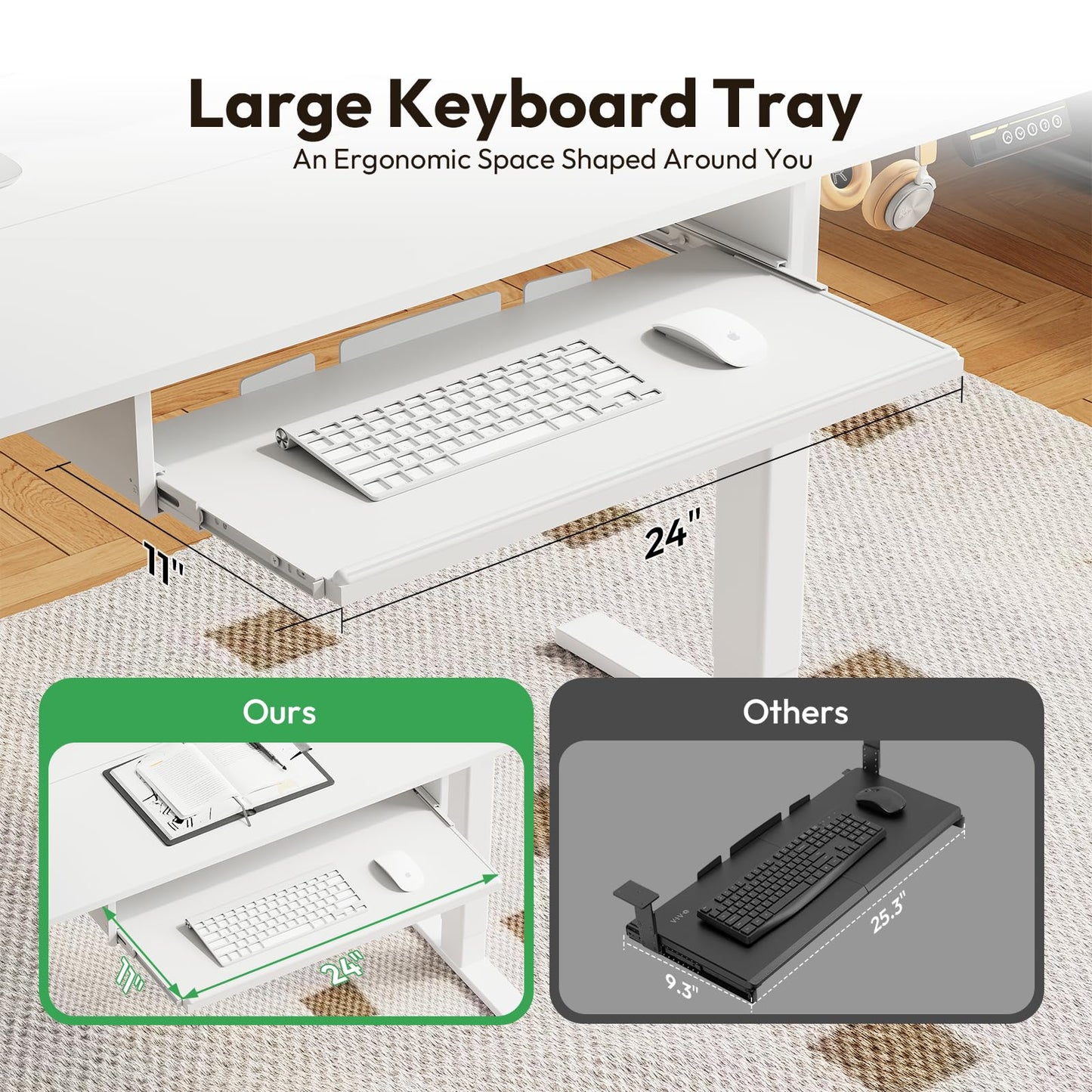 Gamork Electric Standing Desk with Keyboard Tray,48x24 inches Adjustable Height Stand Up Desk,3 Preset Heights,Equipped with Hooks,Raising Desks for Home Office and Computer Workstation,Black