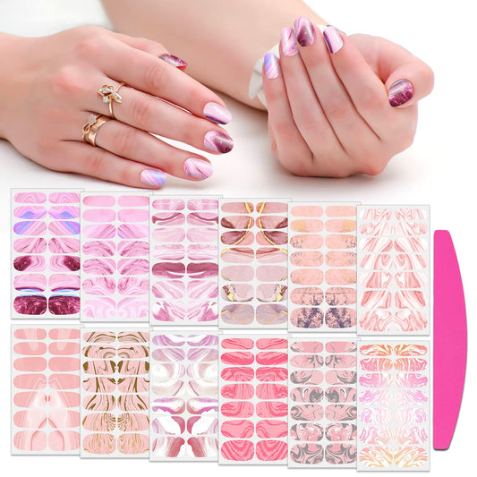 SILPECWEE 12 Sheets Nail Wraps for Women Nail Polish Strips Color Blending Self Adhesive Nail Polish Stickers Gel Nail Strips Nail Art Accessories with 1pc Nail File (Dreamy Style)