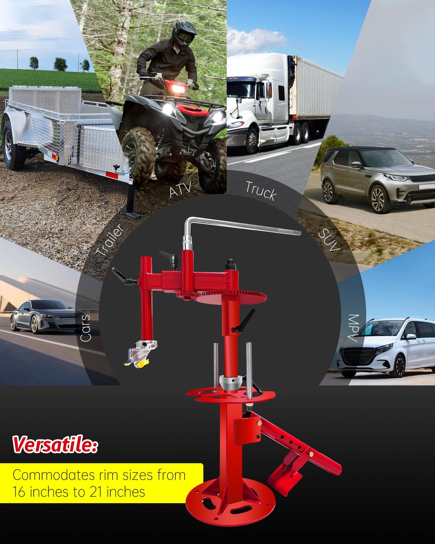 CGENWDCH Manual Tire Changer Machine with Gear Transmission System, 16''-21'' Tire Change, Fit for Car/Truck/Trailer/SUV/RV with 16" and Larger Wheels, Not Suitable for Motorcycles, Bicycles