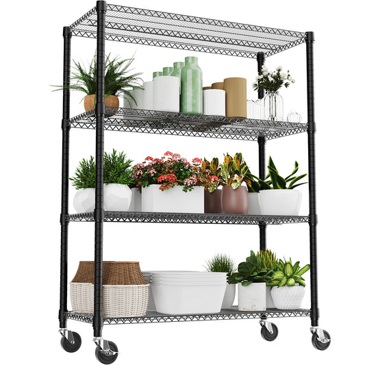 M MZG 2640LBS 53.1" W 4 Tiers Shelf Steel Storage Shelves Shelving Unit Steel Organizer Wire Rack for Home,Kitchen,Office,Garage Black 23.6" D x 53.1" W x 73.6" H