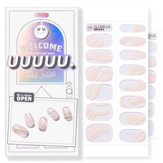 UUUUUU Semi Cured Gel Nail Strips | Salon-Quality | UV Free Gel Nail Wraps for Women | Easy Peel&Stick | Long-Lasting up to 14 Days | 28 Strips Set+File & Wipes | Gift-Ready(UGN109 Glossy & Nudy)