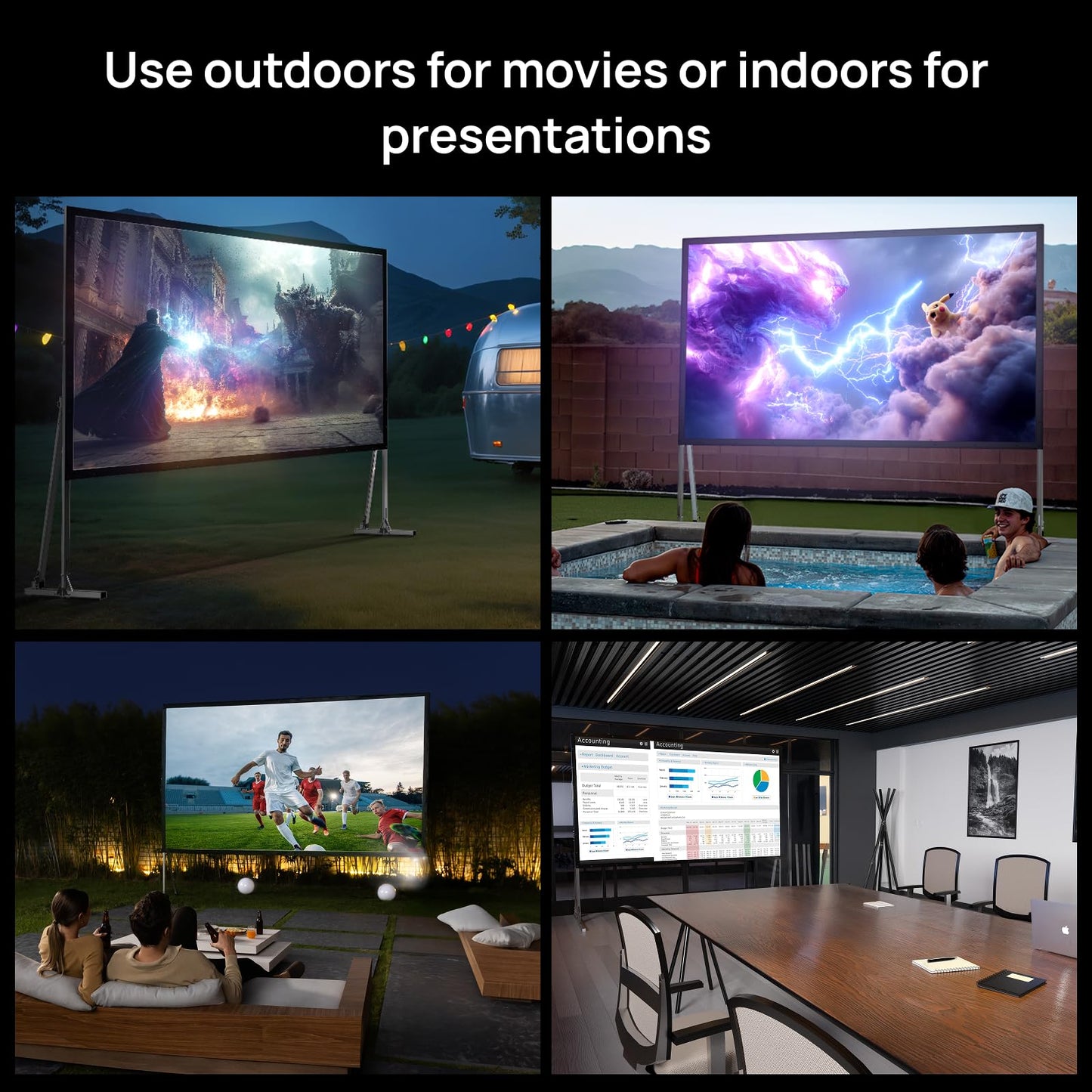 AWOL VISION Folding Outdoor Projector Screen with Stand (180 inches), Portable 16:9 4K HD Rear Front Movie Screen with Carry Bag for Theater Backyard Movie Night,Cinema School