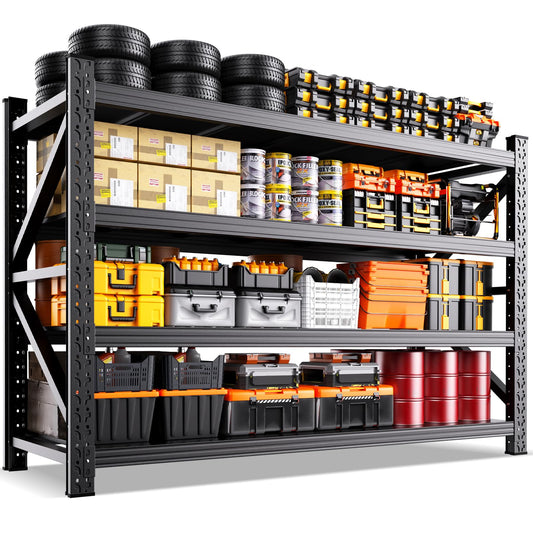 8000LBS Heavy Duty Storage Shelves, 4 Tier Adjustable Garage Shelving Unit, Heavy Duty Metal Shelving for Garage, Basement, Warehouse, Storage Room, Garage Storage Shelves, 79" W x 24" D x 74" H Black