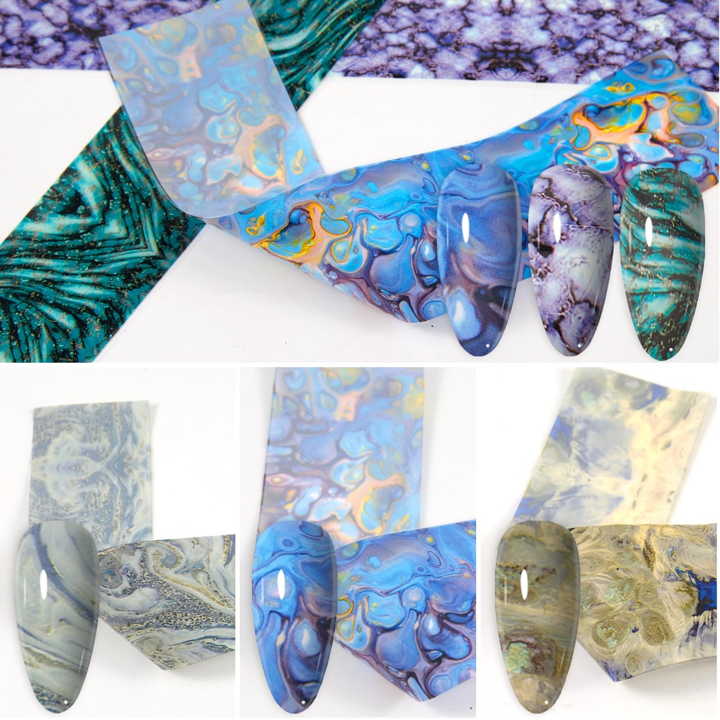 JERCLITY 300 Sheets Nail Foil Transfer Stickers Set Nail Foils Transfer Art Marbling Flower Butterfly Lace Aurora Iridescence Design for Women Girls Decoration