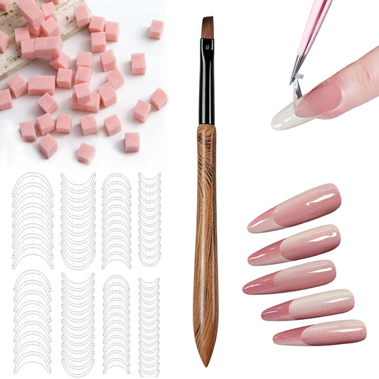 French Gradient Nail Art Three-piece set with 50 Soft Sponges, 3 Sheets Stiletto Nail Stickers, 1 Nail Art Pen