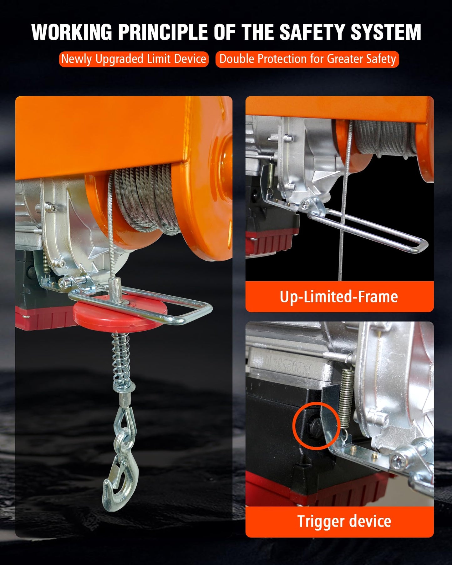 2 in 1 Electric Hoist with Remote Control, 440 lbs Capacity, Electric Hoist Winch 110V, 16ft/33ft/min Speed, 65.6 ft Lifting Height for Garage, Attic, Warehouse, Workshop, Factory