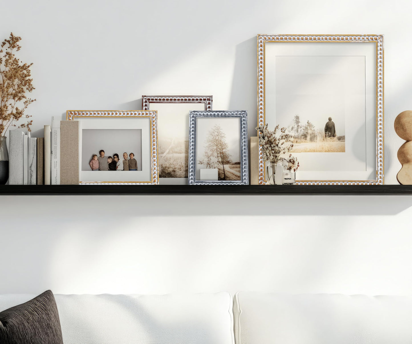 Gdfmsc 11x14 Rustic Picture Frame with Mat for 8x10, Decorative Distressed Beaded Wooden Real Glass, Vertical or Horizontal Display Photo Gallery Wall & Tabletop Frame, White Washed Brown