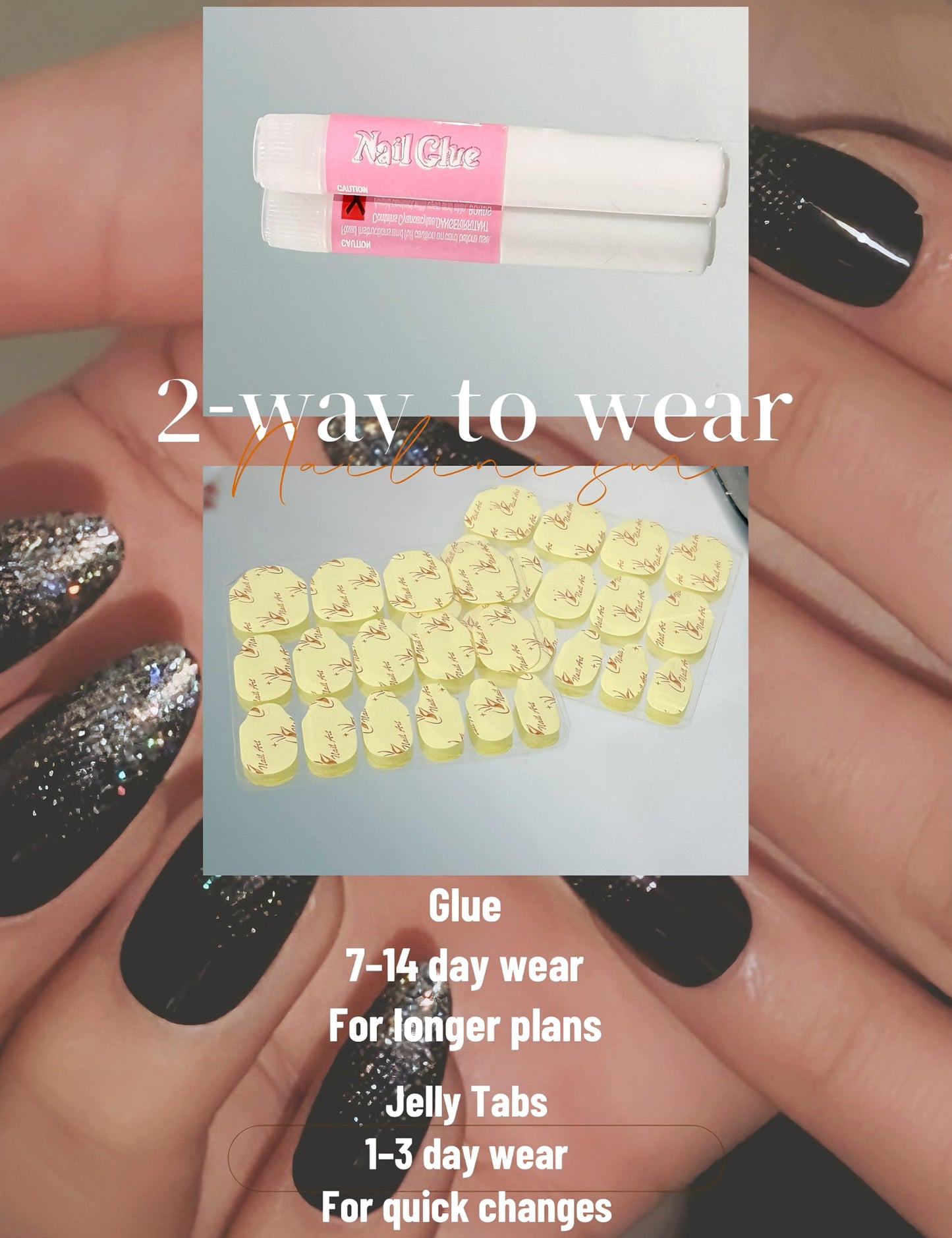 Black Glitter Press on Nails Medium Almond, Y2K Syle, Good for Music Festival, Parties, Daily Wear, Cool-Toned Shimmer Soft Gel Fake Nails, Salon Quality 24pcs Reusable Kit by Nailinism