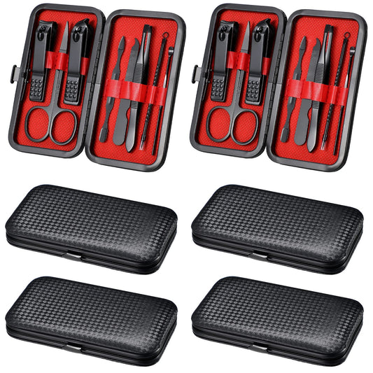 Hanaive 6 Set Manicure Set 48 Pcs Nail Clippers Pedicure Kit Gift for Mother's Day 8 in 1 Stainless Steel Grooming Kit Professional Nail Care Tools with Luxurious Travel Case for Men Women(Black, Red)