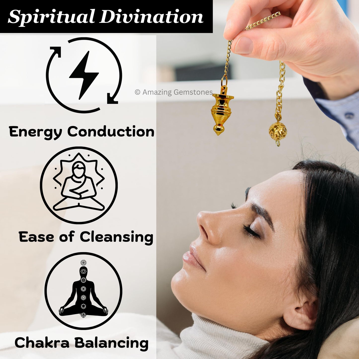 Amazing Gemstone Healing Metal Pendulums for Divination, Gold Ring Pointed Cone Steel Copper Pendulum High Energy Pendulo de Bronce Pendulos de Mesa MP11